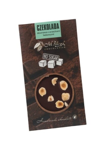 Przejdź do produktu Czekolada deserowa bez cukru M.Pelczar Chocolatier z orzechami laskowymi 45g