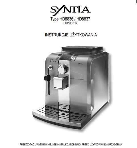 Instrukcja obsługi Saeco SYNTIA HD8836 / HD8837